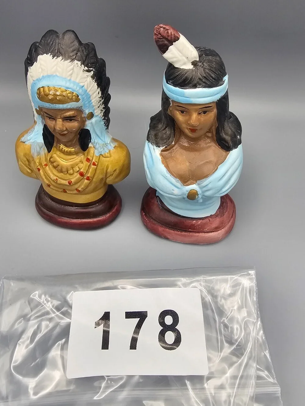 Vintage Native American Bust Salt and Pepper Shakers Set